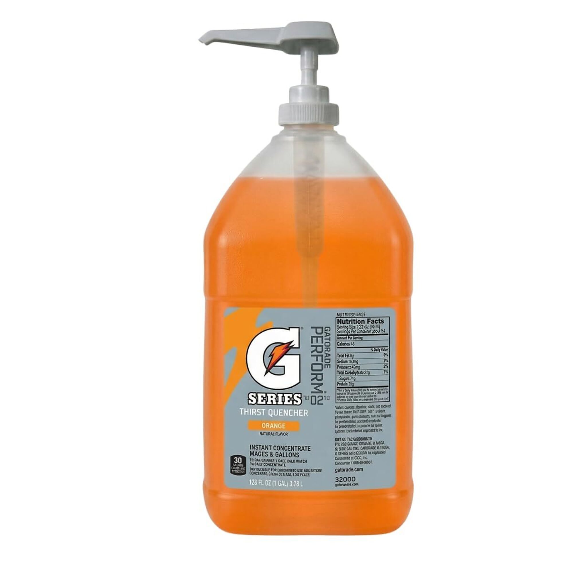 Gatorade Liquid Concentrate Thirst Quencher, Orange, 1 Gallon Bulk Syrup with Dispenser Pump, Makes 6 Gallons